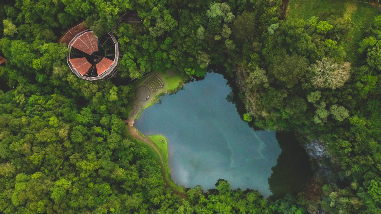 Visão aérea da Unilivre, um dos parques mais queridos de Curitiba.