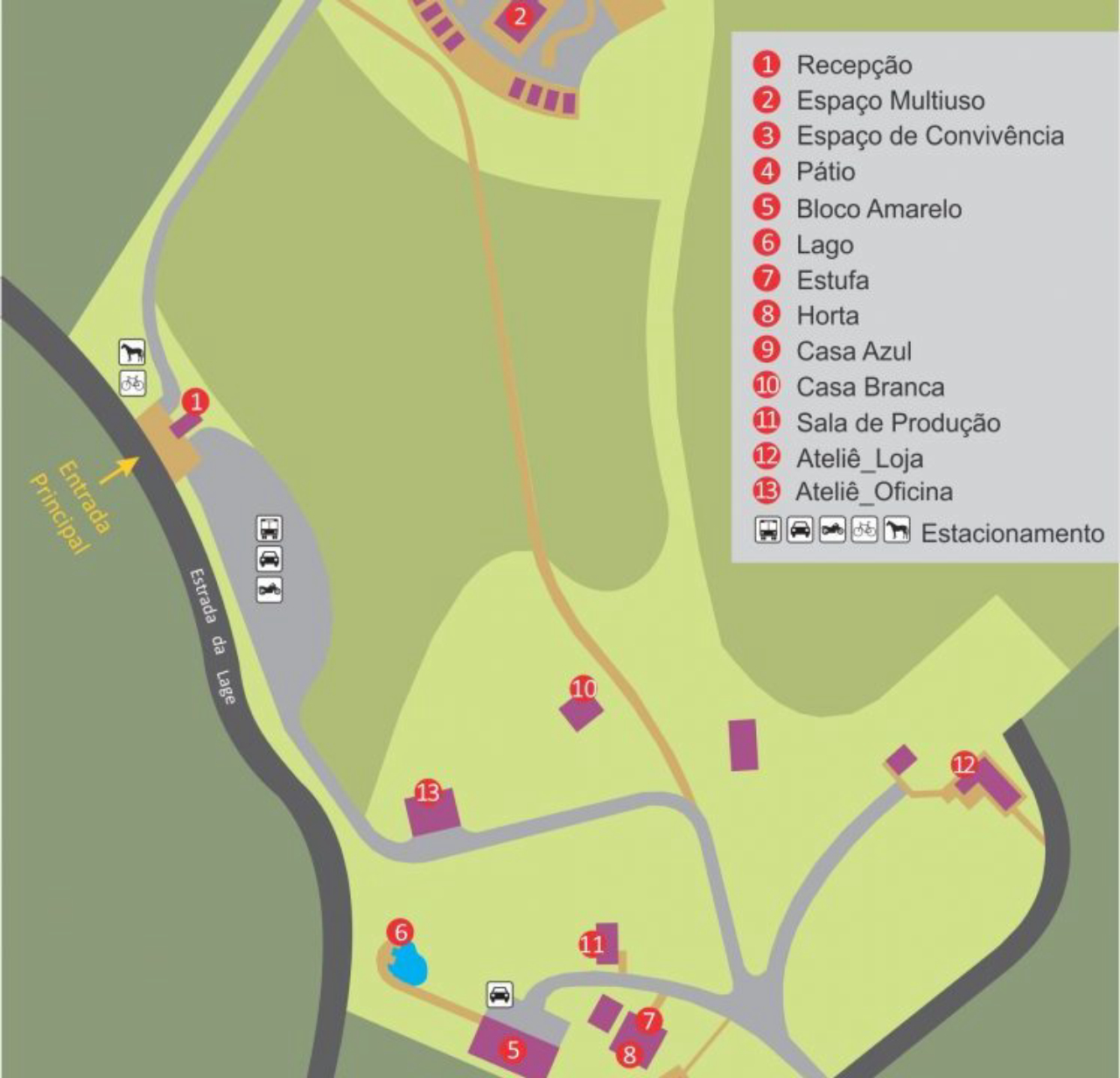 Mapa do Campo das Artes: o espaço cultural fica onde anteriormente era um pasto, então não foi necessário derrubar nenhuma árvore.